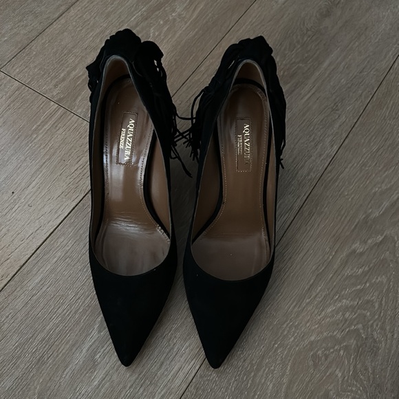 Aquazzura Black Fringe Tie Pump 105 - Picture 3 of 8
